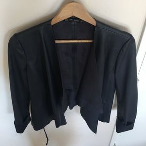 Zara basic navy vegan leather wrap blazer